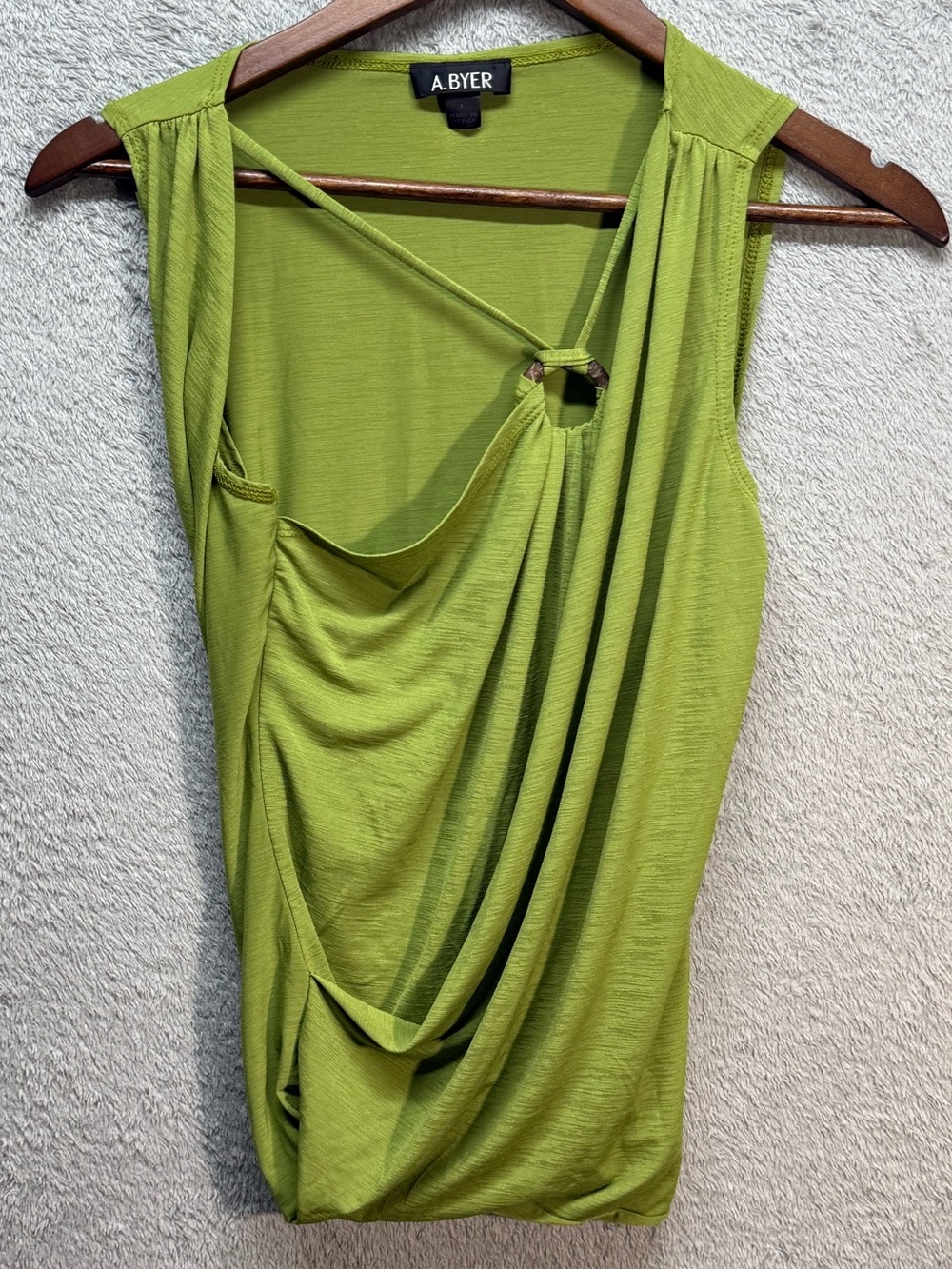 A. Byer Lime Green Keyhole Ring Sleeveless Tank Blouse Size L